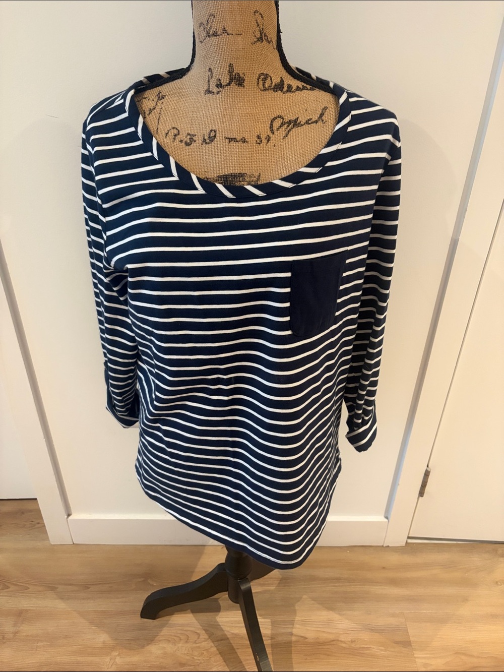 Barbour Navy and White Striped Long-Sleeve Pocket 3/4 length sleeve Tee